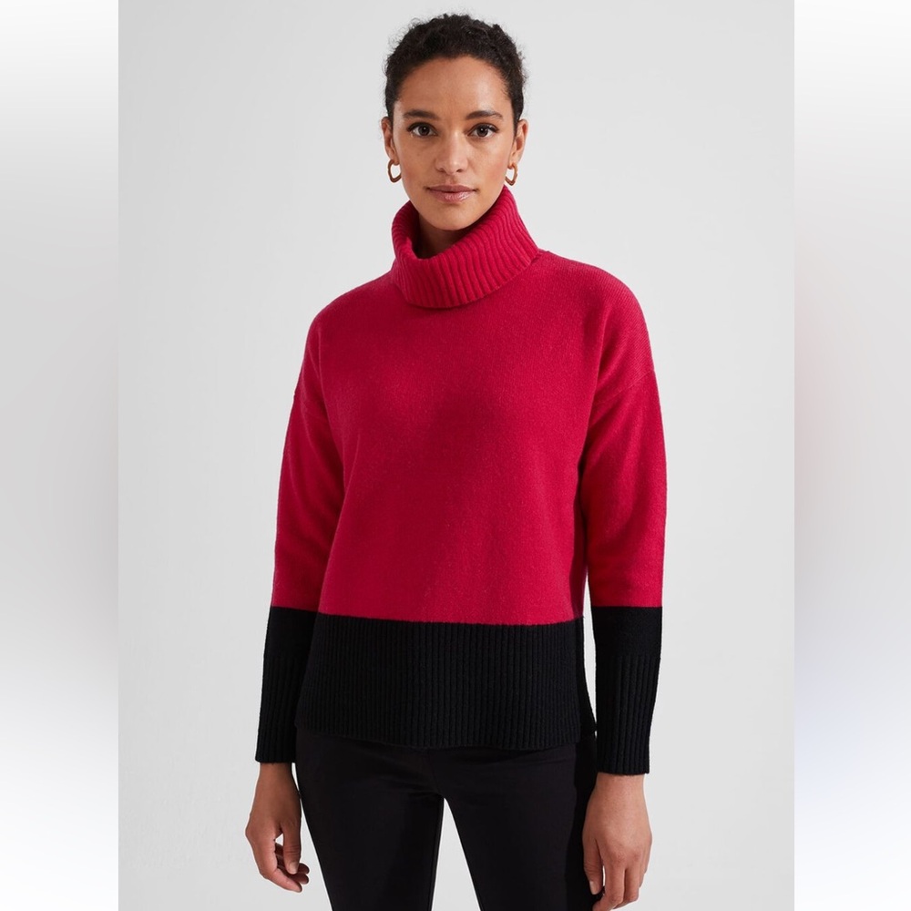 Hobbs London Colorblock Turtleneck Sweater Melodie Merino Wool Pink Black Jumper